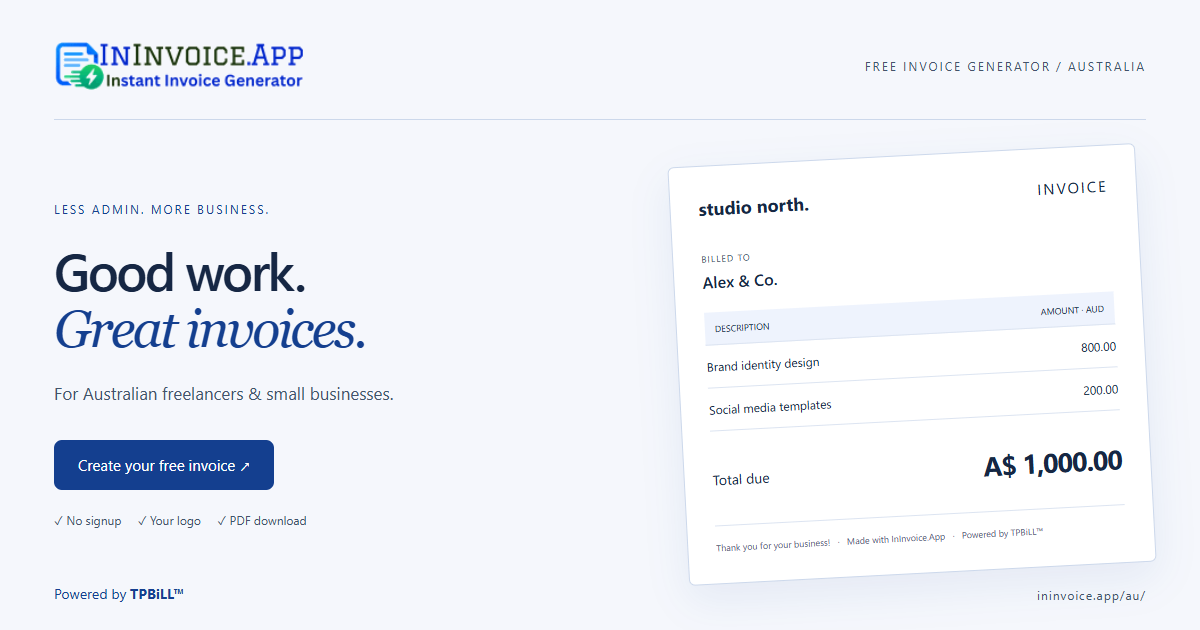Free invoice generator for Australia with AUD currency