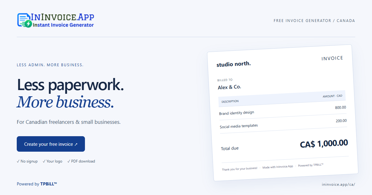 Free invoice generator for Canada with CAD currency