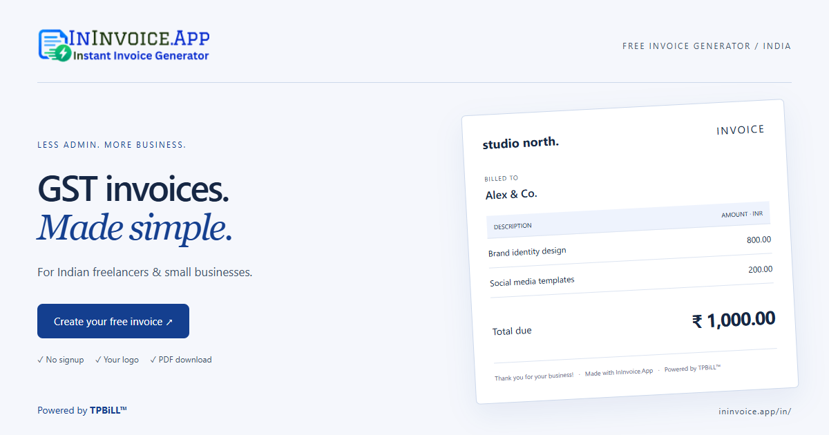 Free invoice generator for India with INR currency
