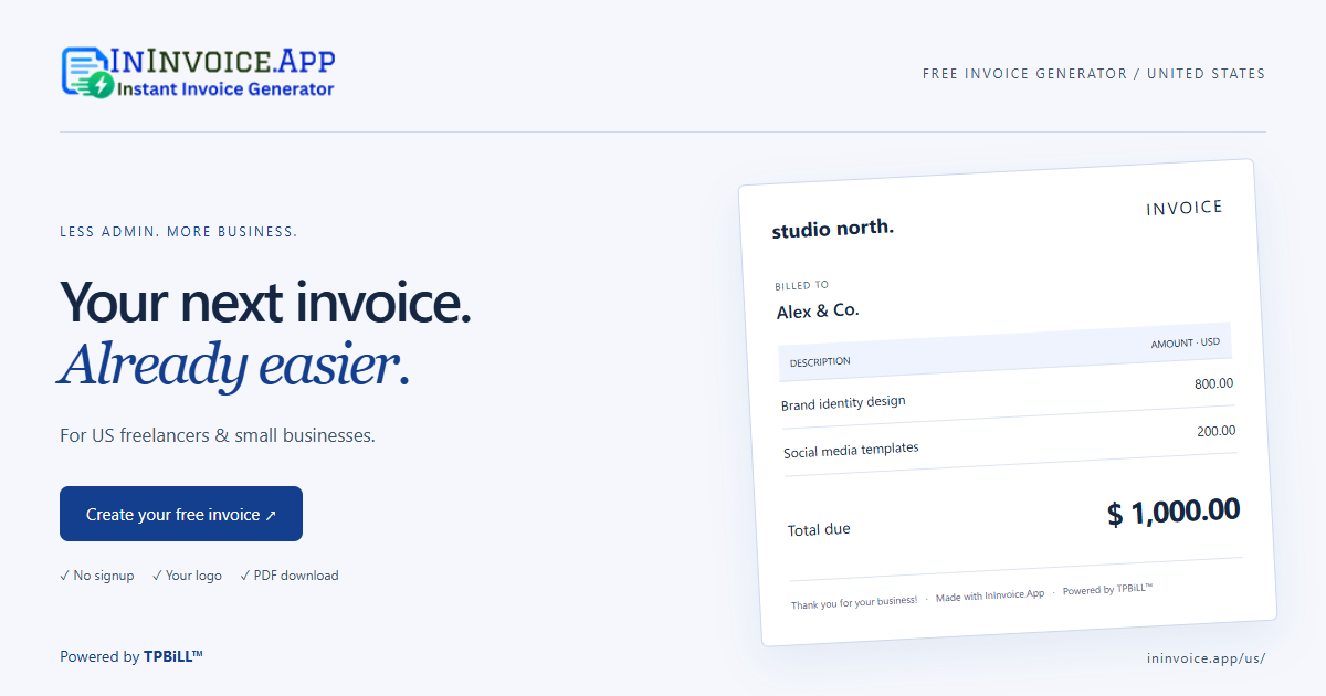 Free invoice generator for United States with USD currency